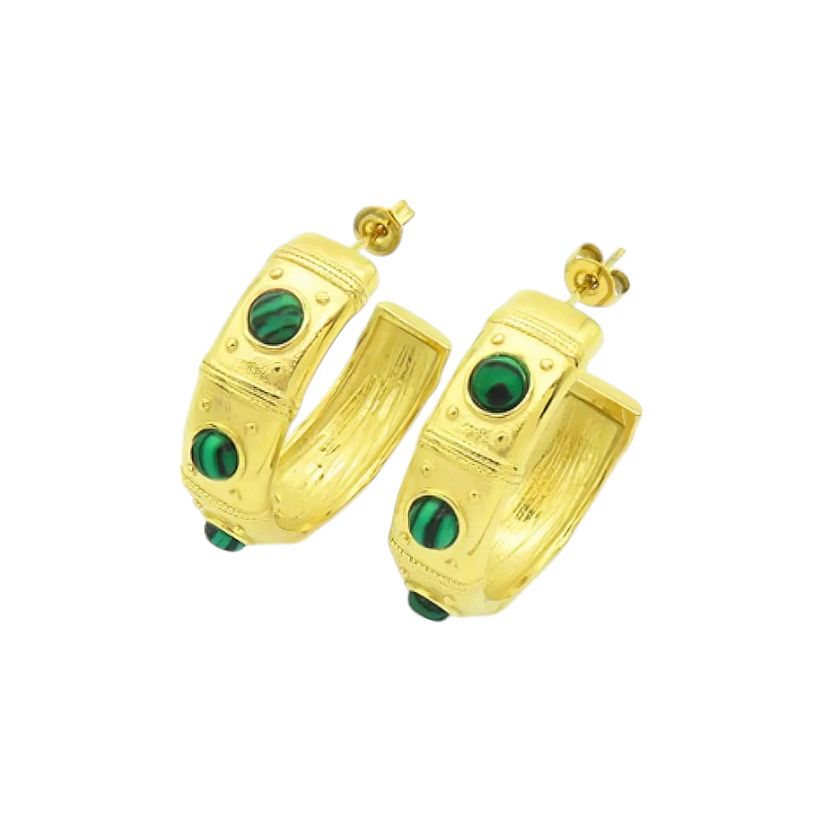 Ατσάλινοι Κρίκοι με Πράσινες Πέτρες 3.3cm (E3138) - charmy.gr