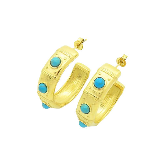 Ατσάλινοι Κρίκοι με Τυρκουάζ Πέτρες 3.3cm (E3140) - charmy.gr