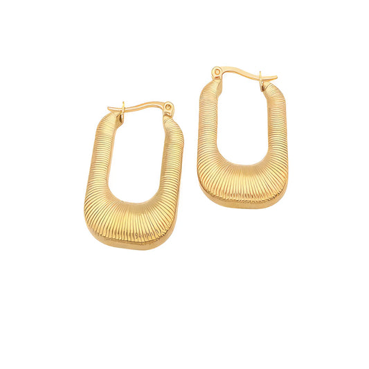 Ατσάλινοι κρίκοι ορθογώνιοι 2.8cm με χαρακιές επιχρυσωμένοι (E3040) - charmy.gr