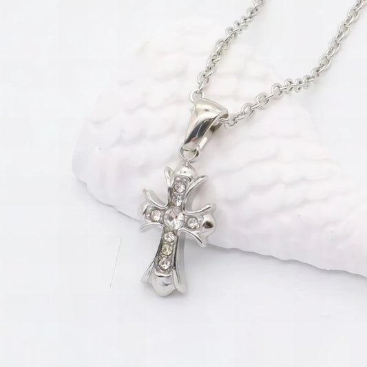 Ατσάλινος Σταυρός με Διαφανή Ζιργκόν 1.6cm (N3249) - charmy.gr