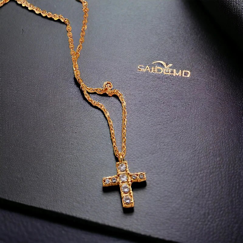 Ατσάλινος σταυρός με ζιργκόν επιχρυσωμένος (N1362) - charmy.gr