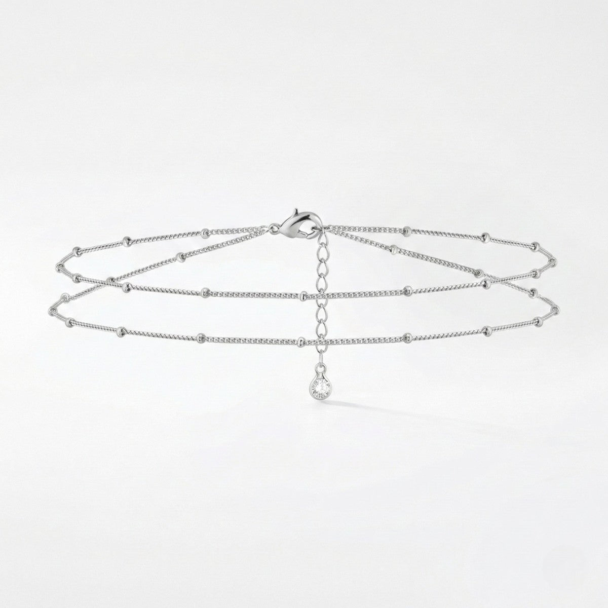 Ατσάλινο Πολυστρωματικό Ασημί με Κρεμαστό Ζιργκόν (B1766)