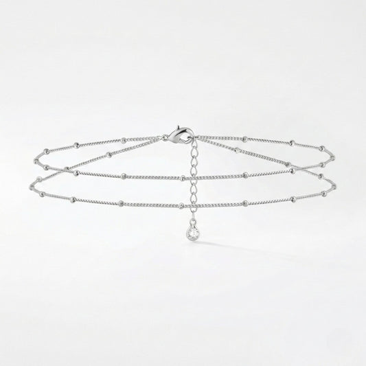 Ατσάλινο Πολυστρωματικό Ασημί με Κρεμαστό Ζιργκόν (B1766)