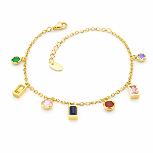 Ατσάλινο βραχιόλι με πολύχρωμα κρεμαστά charms (B3569)