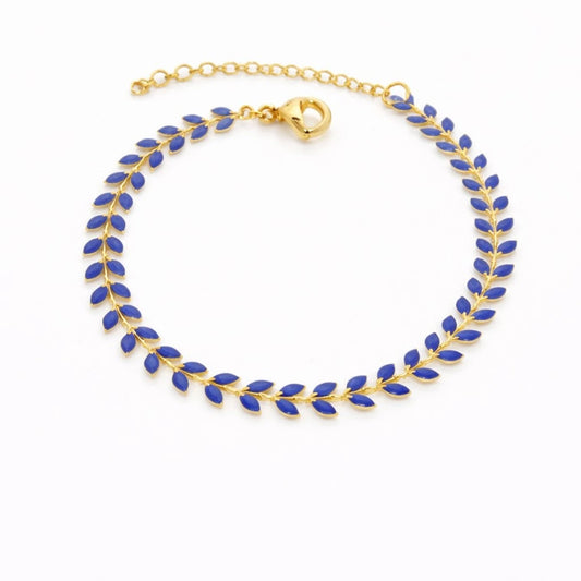 Ατσάλινο βραχιόλι με μπλε φυλλαράκια (B3634)