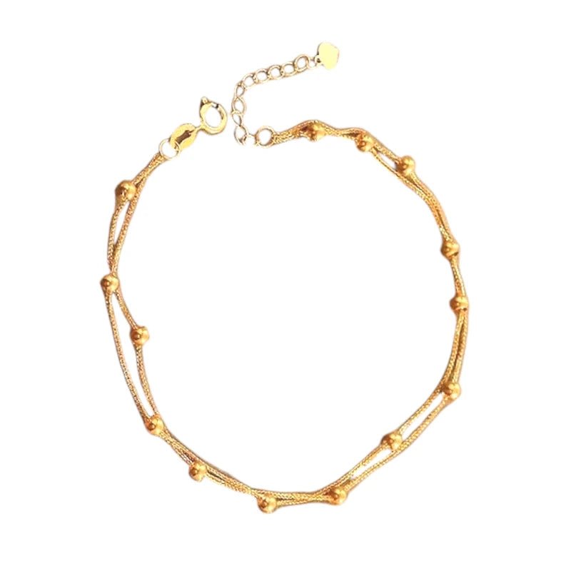 Βραχιόλι ατσάλινο με διπλή αλυσίδα και μικρές μεταλλικές χάντρες (B1600) - charmy.gr