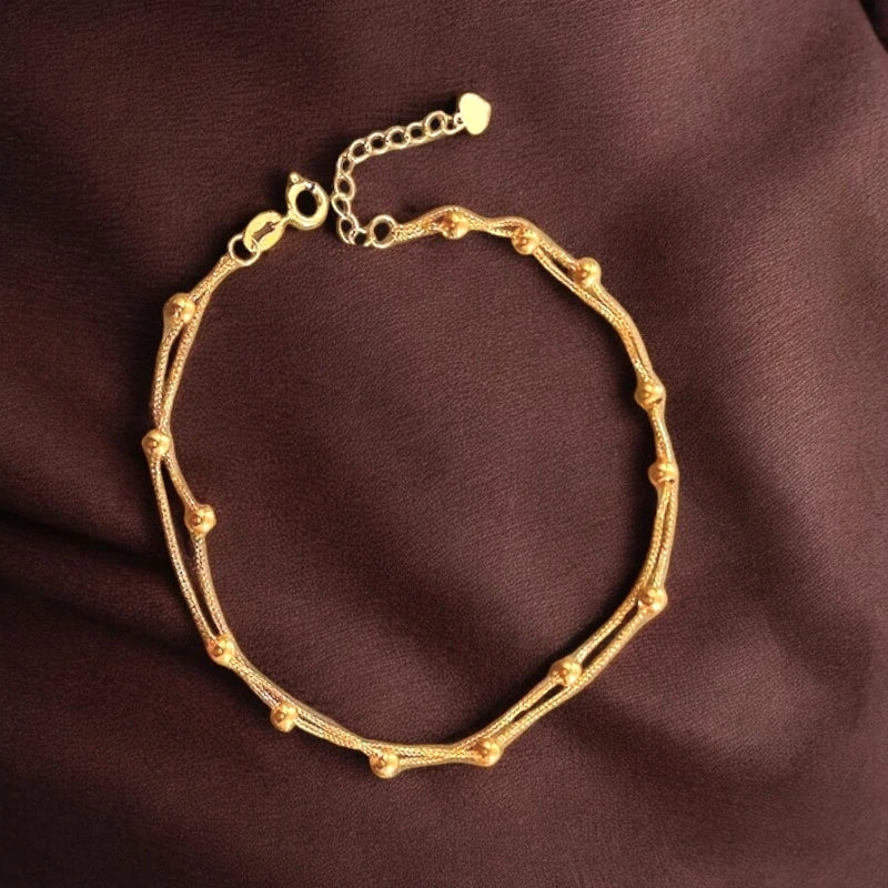 Βραχιόλι ατσάλινο με διπλή αλυσίδα και μικρές μεταλλικές χάντρες (B1600) - charmy.gr