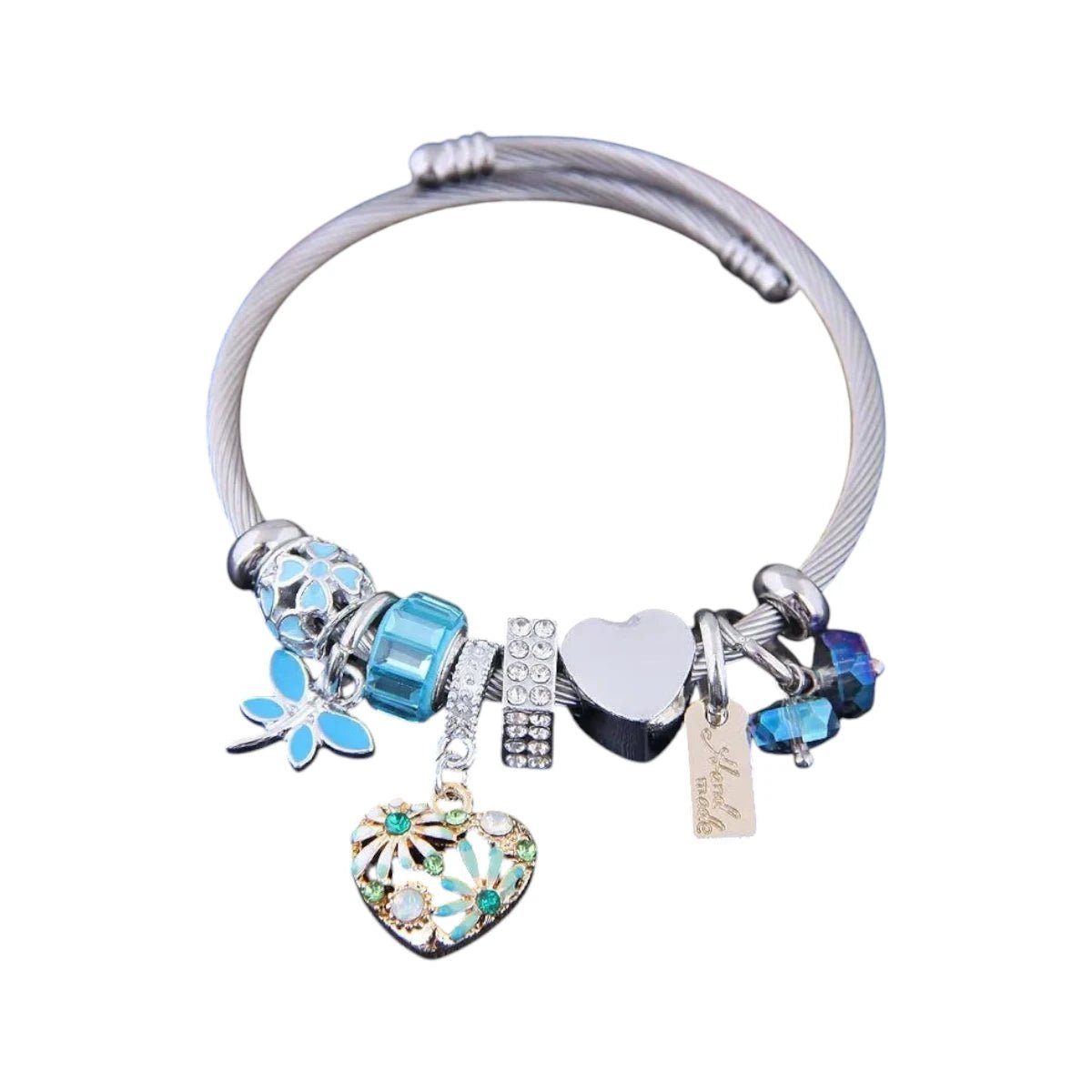 Βραχιόλι ατσάλινο με κρεμαστά στοιχεία από κράμα μετάλλων (B1542) - charmy.gr