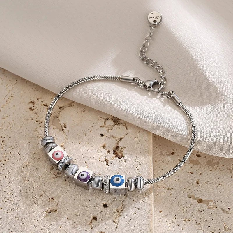 Βραχιόλι ατσάλινο με ματάκια (B1599) - charmy.gr