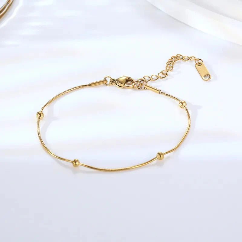 Βραχιόλι ατσάλινο με μεταλλικές χάντρες επιχρυσωμένο 18k (B1587) - charmy.gr