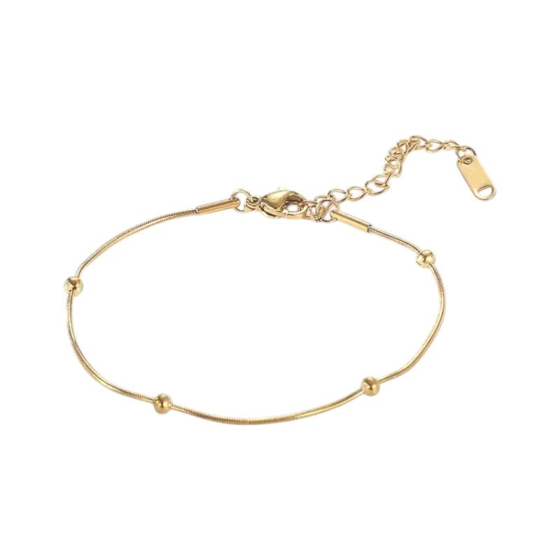 Βραχιόλι ατσάλινο με μεταλλικές χάντρες επιχρυσωμένο 18k (B1587) - charmy.gr