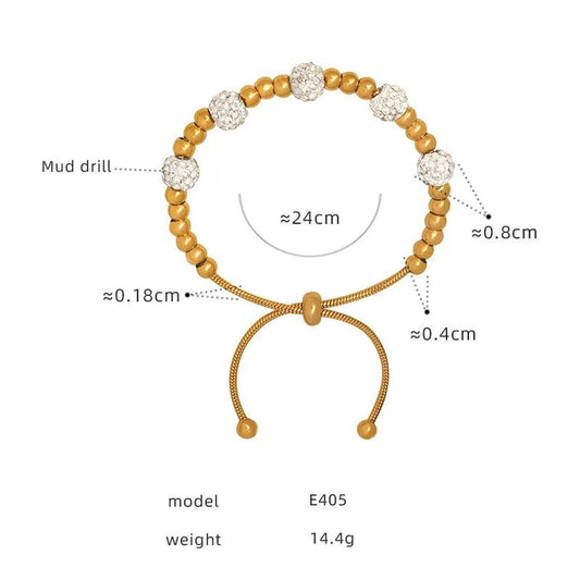 Βραχιόλι ατσάλινο με χάντρες μεταλλικές και ζιργκόν επιχρυσωμένο (B1498) - bracelet - charmy.gr