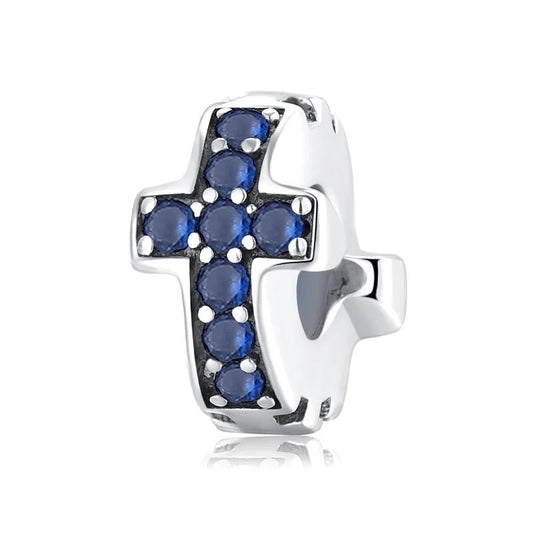 Charm από ασήμι 925 διαχωριστικό σταυρός με ζιργκόν (C1169) - charmy.gr