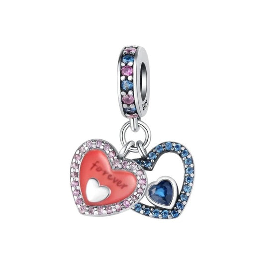 Charm από ασήμι 925 διπλή καρδιά (C1204) - charmy.gr