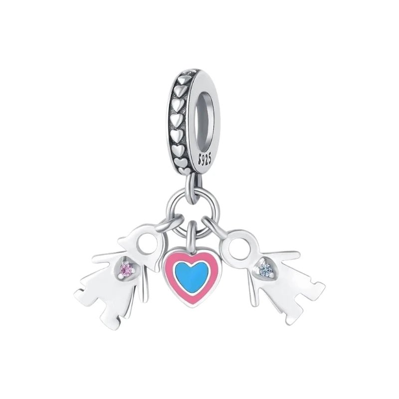 Charm από ασήμι 925 καρδιά αγοράκι - κοριτσάκι (C1210) - charmy.gr
