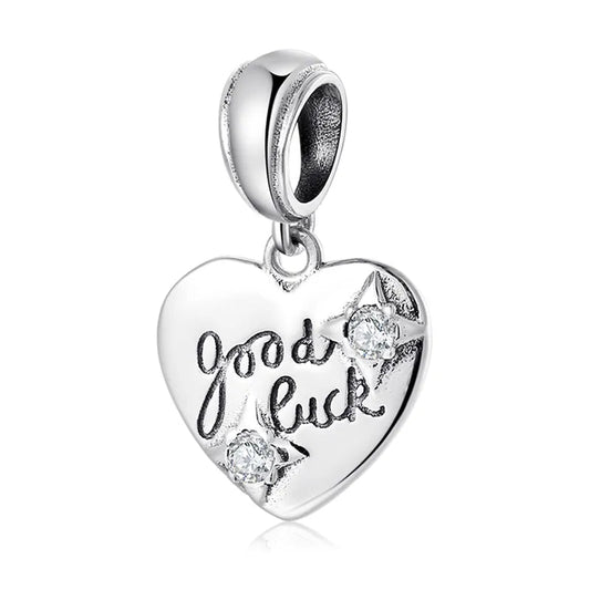 Charm από ασήμι 925 καρδιά good luck (C1107) - charmy.gr