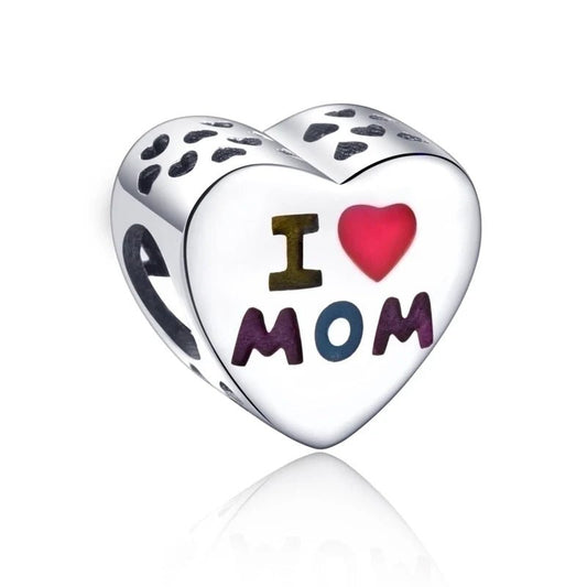Charm από ασήμι 925 καρδιά i love mom (C1174) - charmy.gr
