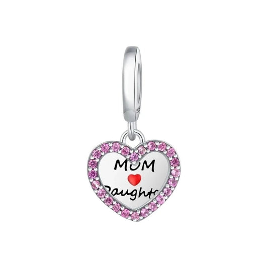Charm από ασήμι 925 καρδιά mom daughter (C1207) - charmy.gr