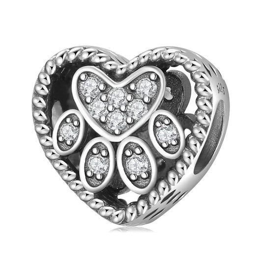 Charm από ασήμι 925 καρδιά πατούσα σκύλου (C1140) - charmy.gr