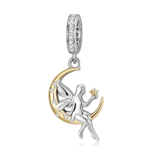 Charm από ασήμι 925 νεράιδα - φεγγάρι (C1191) - charmy.gr