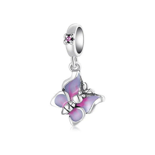 Charm από ασήμι 925 ροζ πεταλούδα (C1018) - charmy.gr