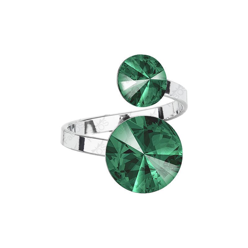 Δαχτυλίδι ρυθμιζόμενο από ορείχαλκο με κρύσταλλα emerald Swarovski (F1113) - charmy.gr