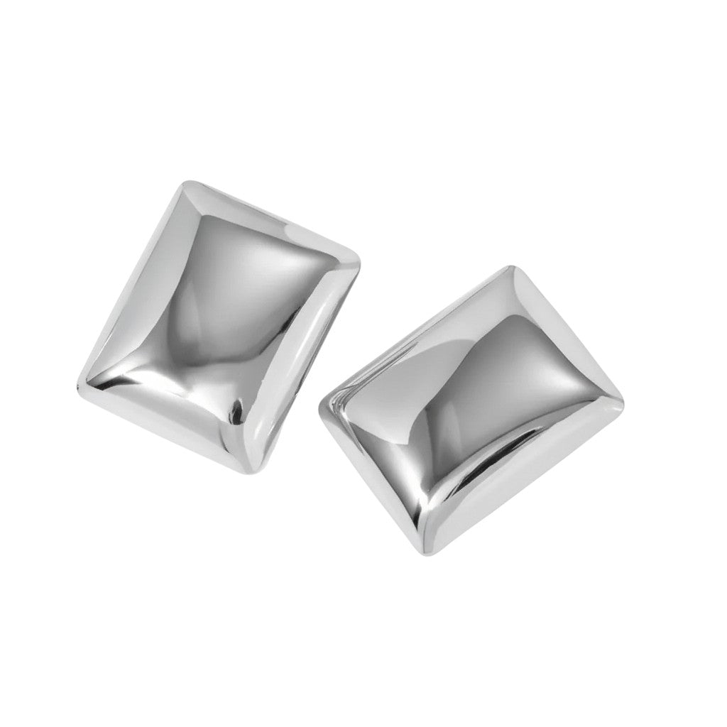 Ατσάλινα Ασημί Σκουλαρίκια 2.9 x 2.4 cm με Γεωμετρικό Design (E1617)
