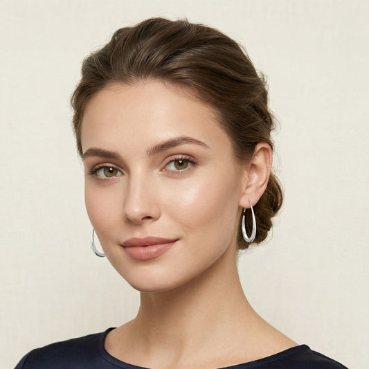 Σκουλαρίκια Κρίκοι Σταγόνα – Ασημί Χρώμα 3.9cm (E1683)