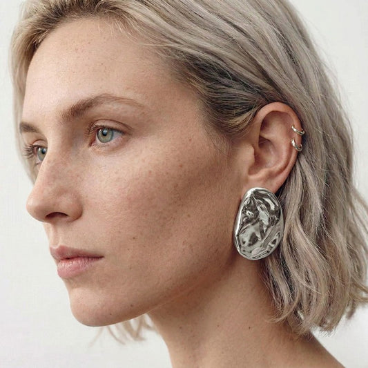 Ατσάλινα ασημί σκουλαρίκια statement 4,8 εκ. (E1742)