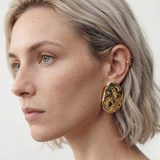 Ατσάλινα ασημί σκουλαρίκια statement 4,8 εκ. επιχρυσωμένα (E1743)