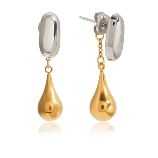 Ατσάλινα δίχρωμα σκουλαρίκια σταγόνα 3,1 εκ. (E1746)