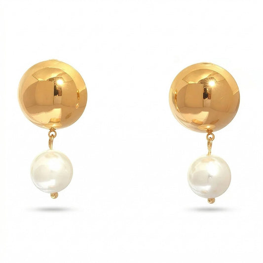 Ατσάλινα σκουλαρίκια με πέρλα 3,2 εκ. (E1747)