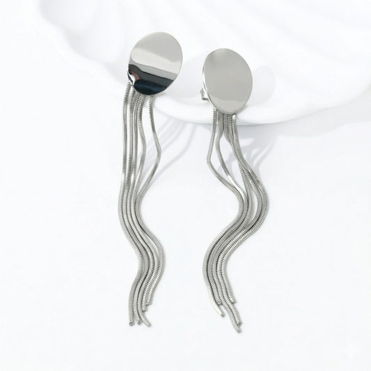 Ατσάλινα ασημί σκουλαρίκια με κρόσσια 6,5 εκ. (E1754)