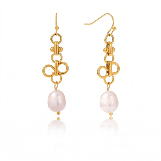 Ατσάλινα σκουλαρίκια με πέρλα 4 εκ. (E1752)