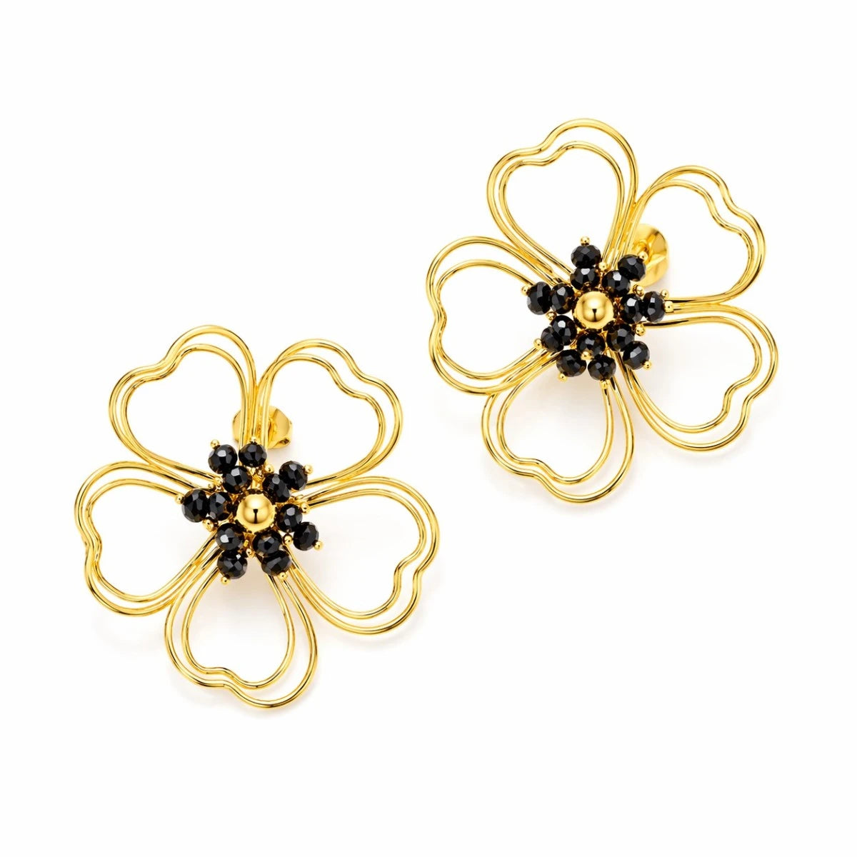 Σκουλαρίκια ατσάλι χρυσά λουλούδι 3.5 cm (E3384)