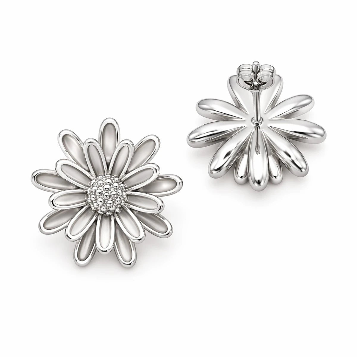 Σκουλαρίκια ατσάλι ασημί λουλούδι 2.4cm (E3390)
