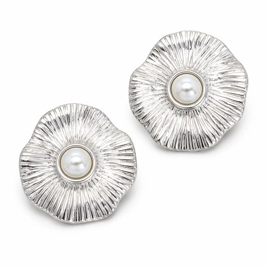 Σκουλαρίκια ατσάλι ασημί με πέρλα 3.6cm (E3429)