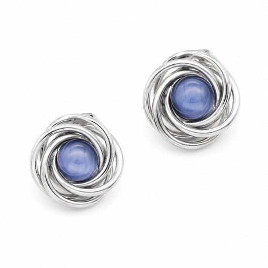 Σκουλαρίκια ατσάλι ασημί με μπλε πέτρα 1.8 cm (E3439)