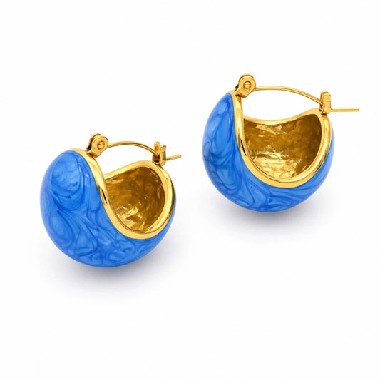 Σκουλαρίκια ατσάλι χρυσά με μπλε σχέδιο 1.8 cm (E3444)