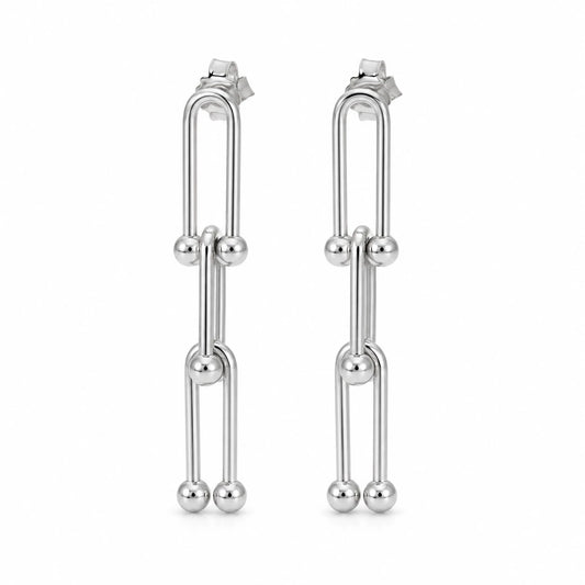 Ασημί Ατσάλινα Κρεμαστά Σκουλαρίκια U-Link 4.3cm (E3472)