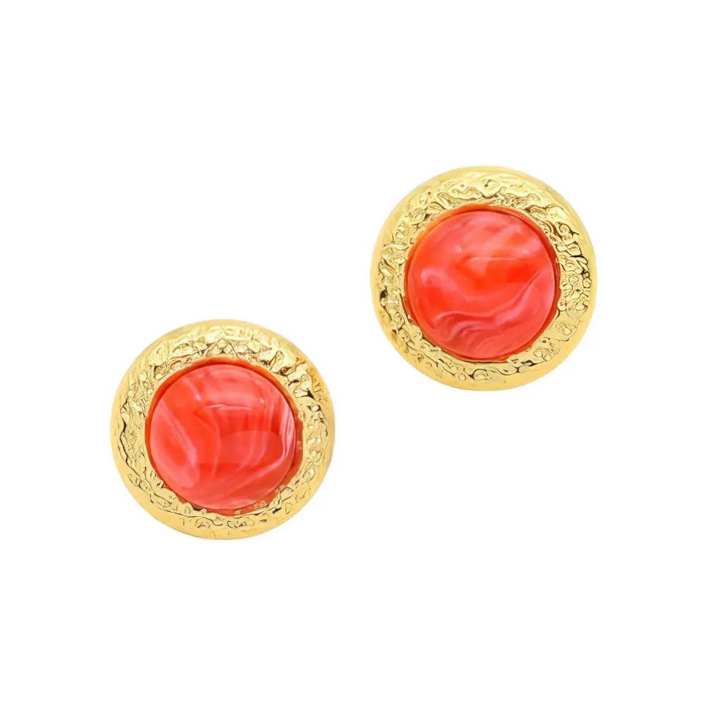 Επιχρυσωμένα Ατσάλινα Καρφωτά Σκουλαρίκια με Κόκκινη Πέτρα (E3229) - charmy.gr