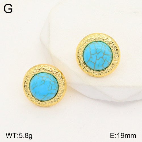 Επιχρυσωμένα Ατσάλινα Καρφωτά Σκουλαρίκια με Τυρκουάζ (E3226) - charmy.gr