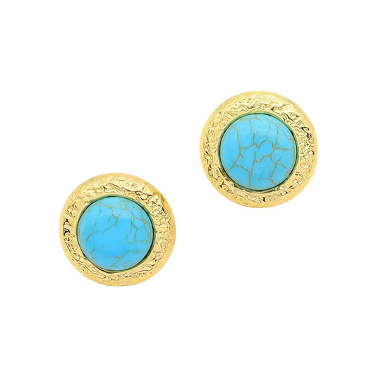 Επιχρυσωμένα Ατσάλινα Καρφωτά Σκουλαρίκια με Τυρκουάζ (E3226) - charmy.gr