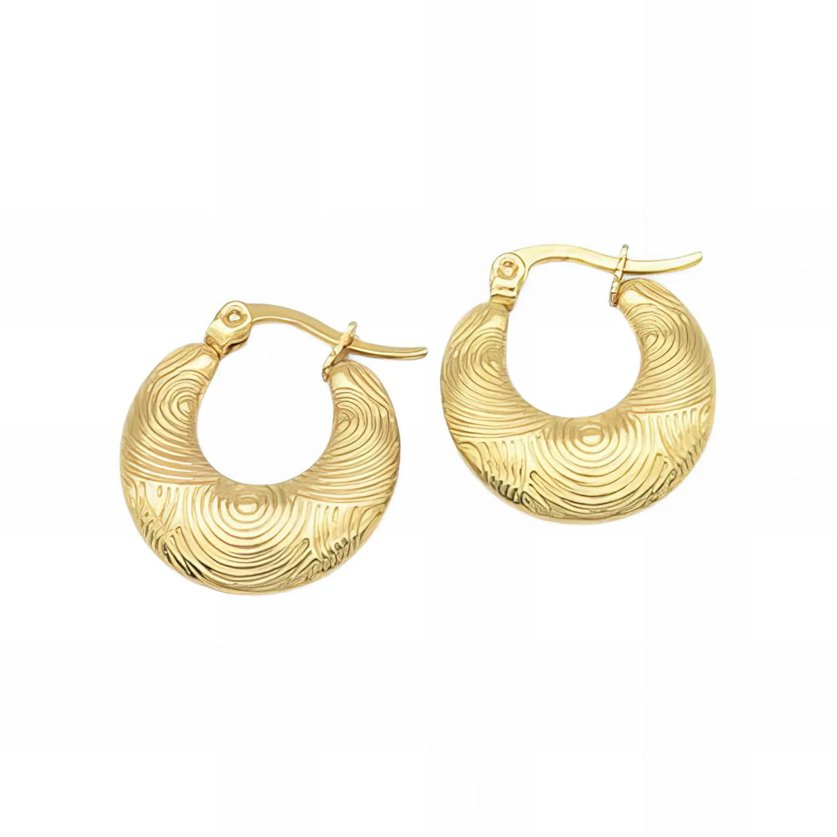 Επιχρυσωμένα Ατσάλινα Σκουλαρίκια Κρίκοι με Ανάγλυφο Σχέδιο 2cm (E3220) - charmy.gr