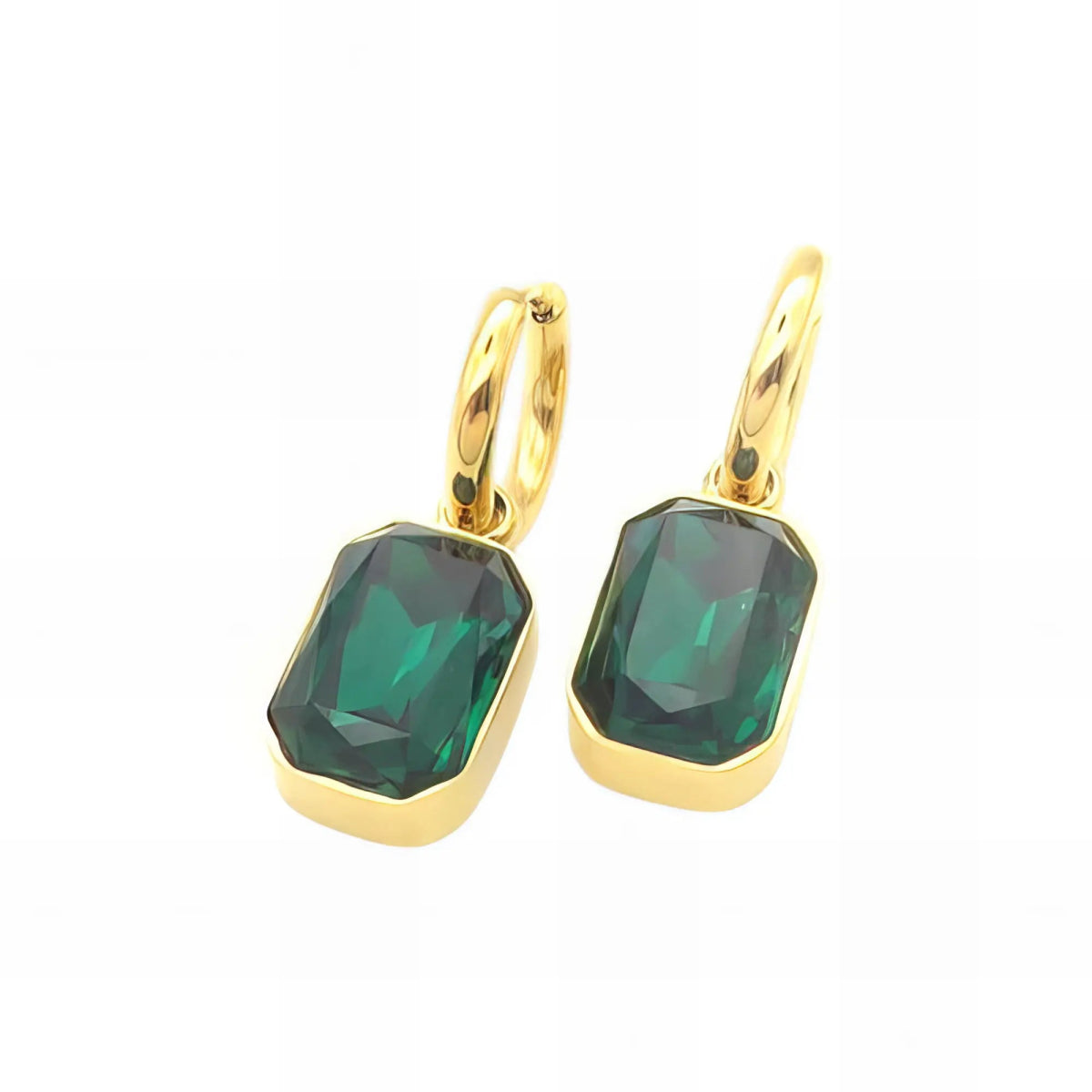 Επιχρυσωμένα Ατσάλινα Σκουλαρίκια Κρίκοι με Πράσινα Ζιργκόν 3cm (E3097) - charmy.gr