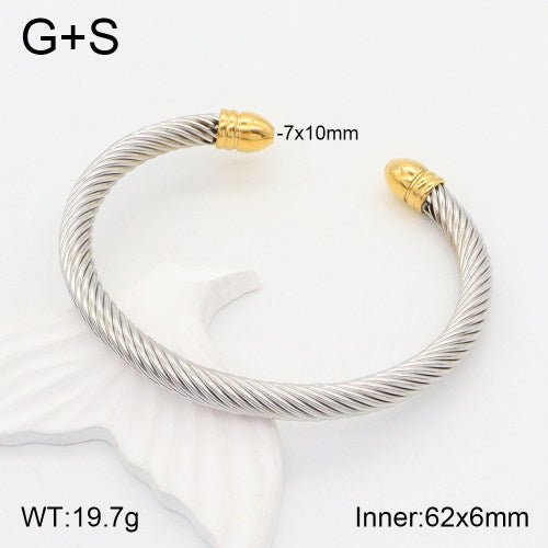 Επιχρυσωμένο Ατσάλινο Βραχιόλι "Cuff" με Στριφτή Υφή (Β3359) - charmy.gr