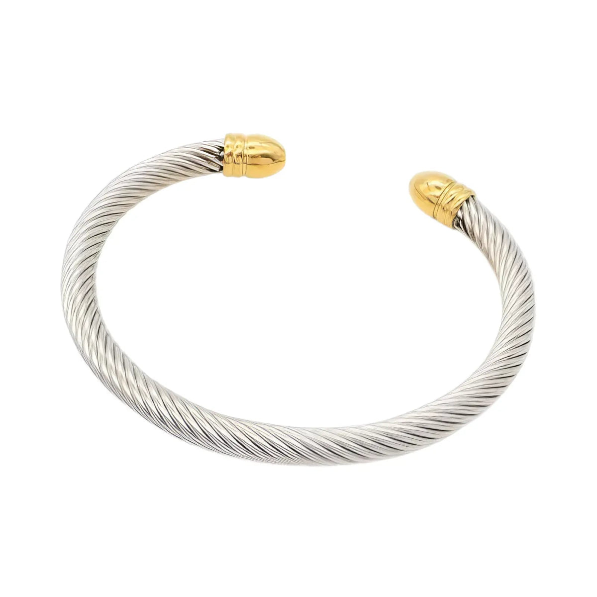 Επιχρυσωμένο Ατσάλινο Βραχιόλι "Cuff" με Στριφτή Υφή (Β3359) - charmy.gr