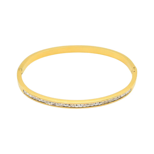 Επιχρυσωμένο Ατσάλινο Βραχιόλι "Cuff" με Ζιργκόν (Β3362) - charmy.gr