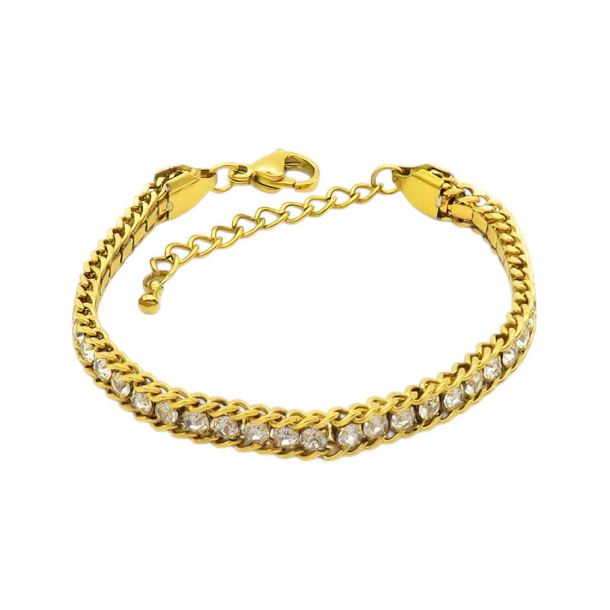 Επιχρυσωμένο Ατσάλινο Βραχιόλι "Ριβιέρα" με Ζιργκόν (Β3356) - charmy.gr