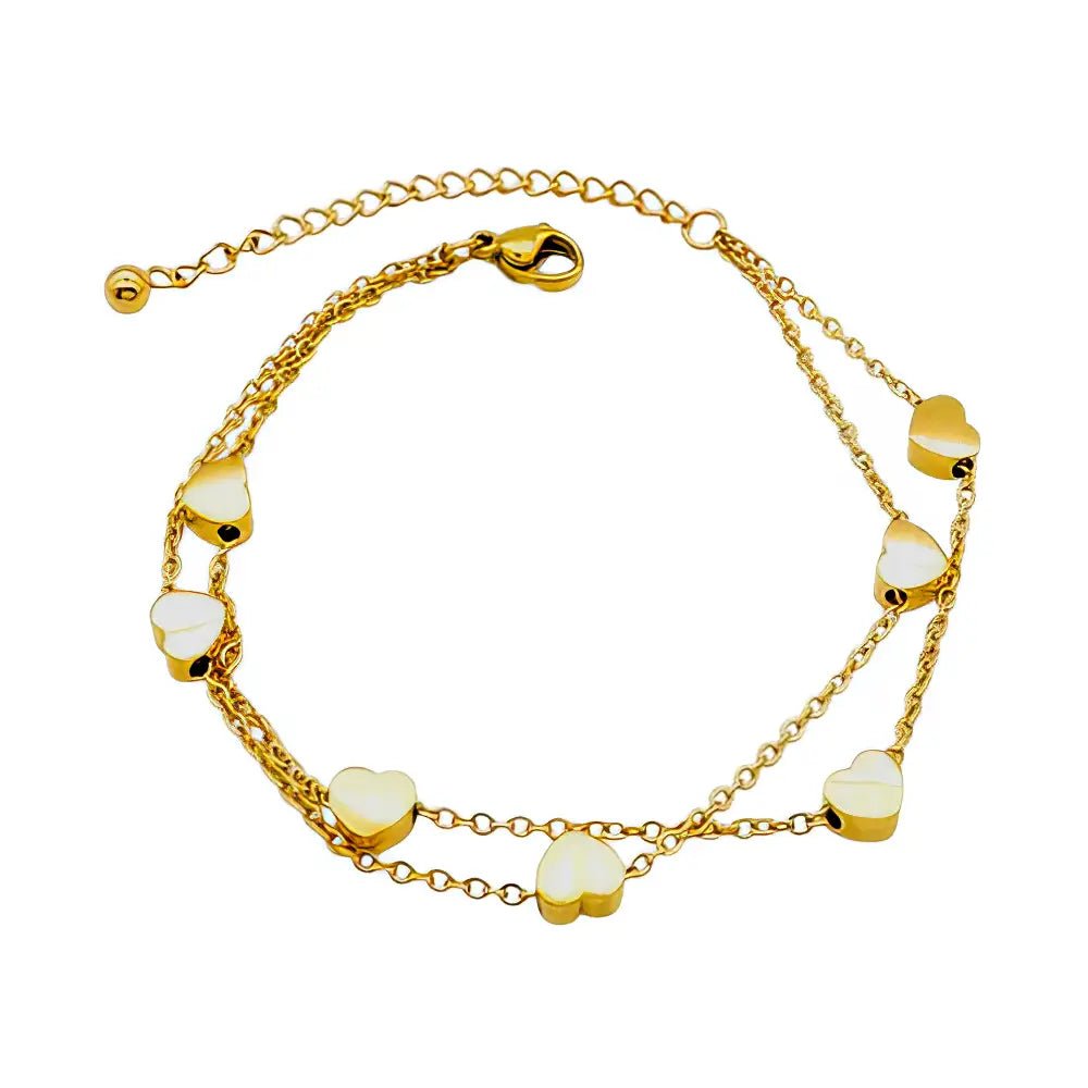 Επιχρυσωμένο Ατσάλινο Διπλό Βραχιόλι με Καρδιές (B3385) - charmy.gr